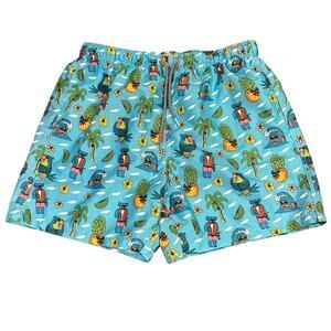 Boardies Mens Size Large Turquoise Swim Trunks with Fun Graphics